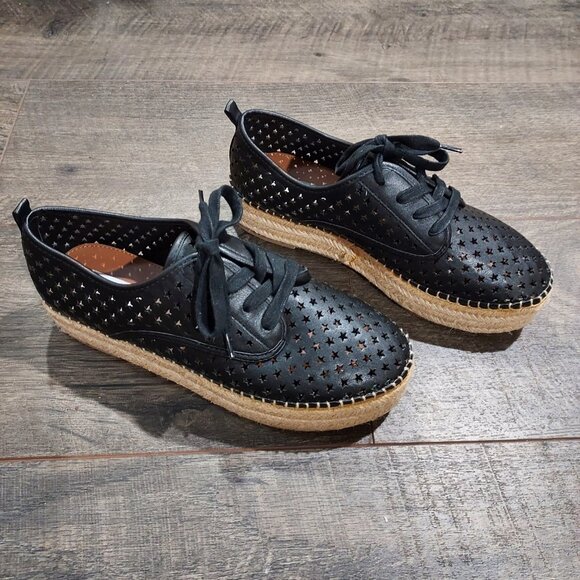 Steve Madden Shadow Laceup Leather Espadrilles 2" Plateform Star Cutout Summer - Picture 11 of 14